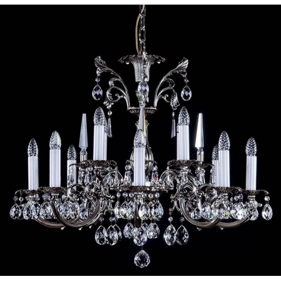 Candelabru Alama, Cristale, Bohemia, E14, L301061CE nickel antique, Crystal