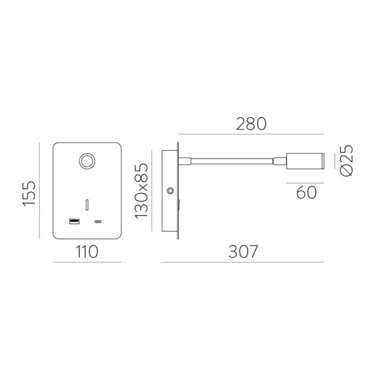 Aplica Dormitor Senda A3835001N ACB LED, Negru, Spania