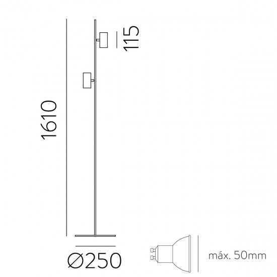 Lampadar Gina H3874080N ACB GU10, Negru, Spania
