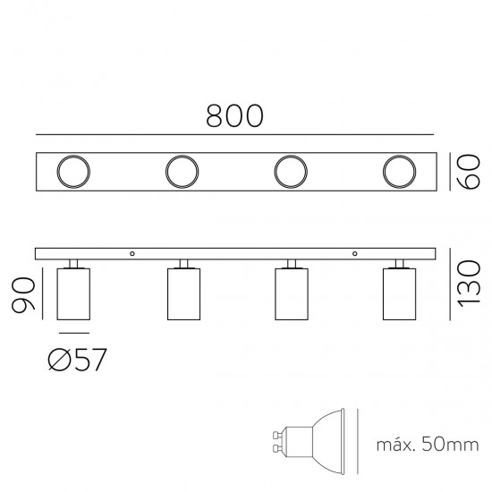 Lustra Spot Gina P3874R40N ACB GU10, Negru, Spania