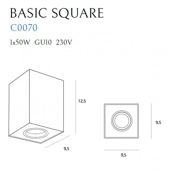 Spot Aplicat BASIC SQUARE C0070 Max Light GU10, Alb, Polonia