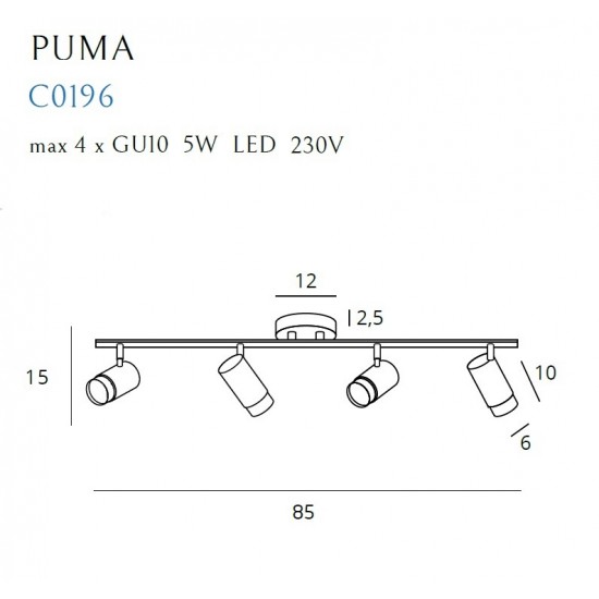 Lustra Spot PUMA C0196 Max Light GU10, Auriu, Polonia