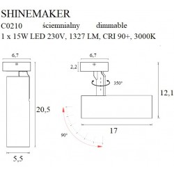 Spot Aplicat SHINEMAKER C0210 Max Light LED, Alb, Polonia