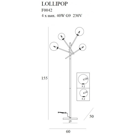 Lampadar LOLLIPOP F0042 Max Light G9, Alama, Polonia