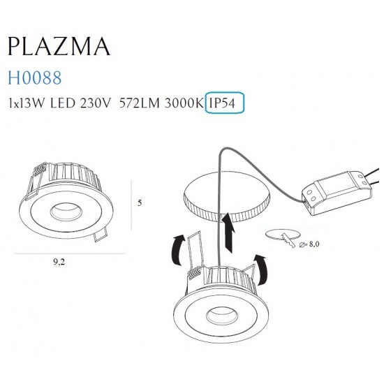 Spot Incastrat PLAZMA H0088 Max Light LED, Negru, Polonia