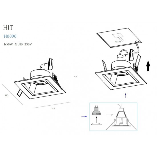 Spot Incastrat HIT I H0090 Max Light GU10, Negru, Polonia