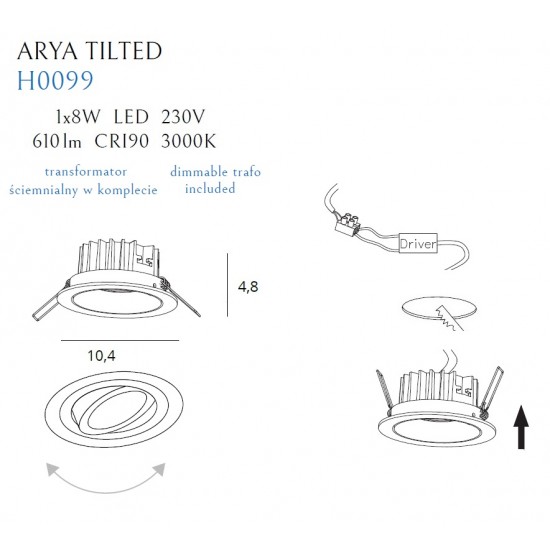 Spot Incastrat ARYA TILTED H0099 Max Light LED, Negru, Polonia
