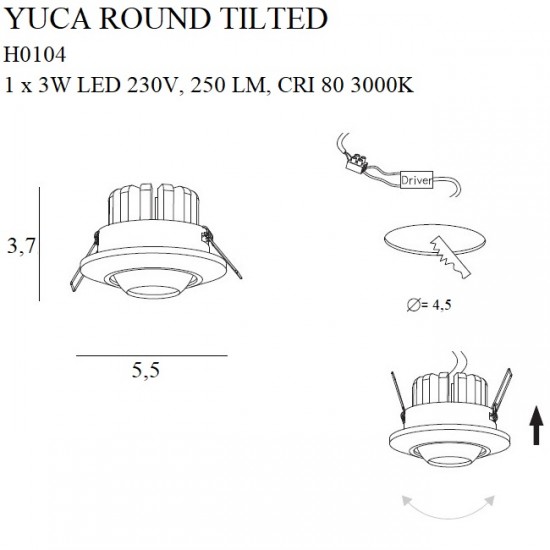 Spot Incastrat YUCA H0104 Max Light LED, Alb, Polonia