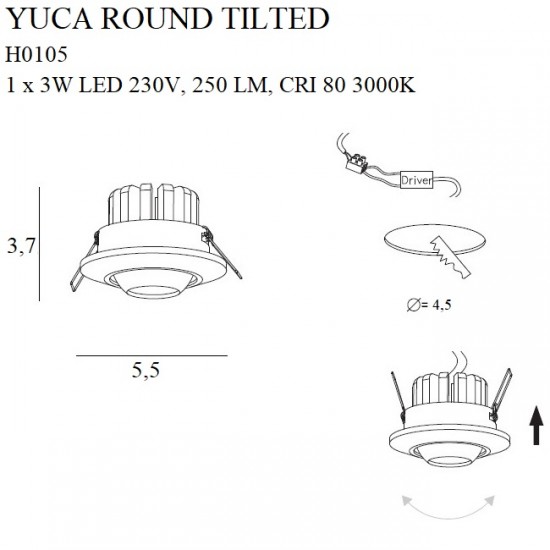 Spot Incastrat YUCA H0105 Max Light LED, Negru, Polonia