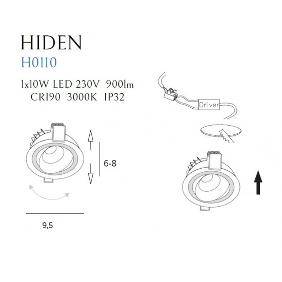 Spot Incastrat HIDEN H0110 Max Light LED, Negru, Polonia