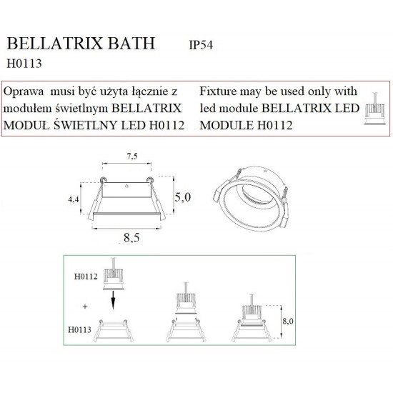 Spot Incastrat BELLATRIX H0113 Max Light LED, Alb, Polonia