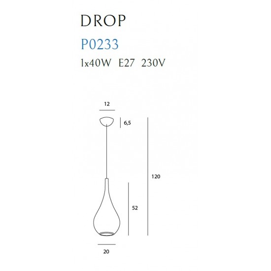 Pendul DROP P0233 Max Light E27, Negru, Polonia