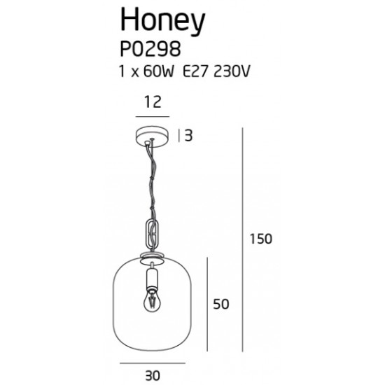 Pendul HONEY P0298 Max Light E27, Negru, Polonia