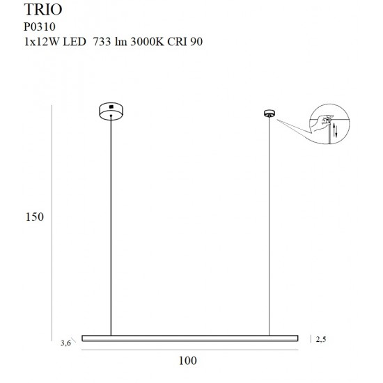 Suspensie TRIO 1 P0310 Max Light LED, Negru, Polonia