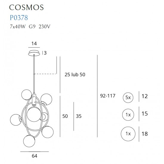 Candelabru COSMOS P0378 Max Light G9, Auriu, Polonia