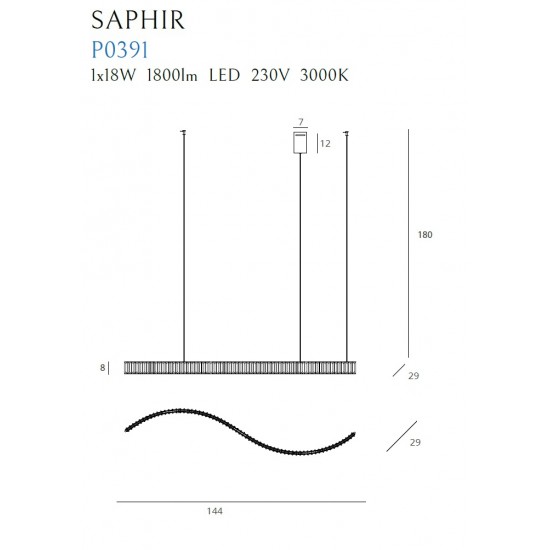 Suspensie SAPHIR P0391 Max Light LED, Crom, Polonia