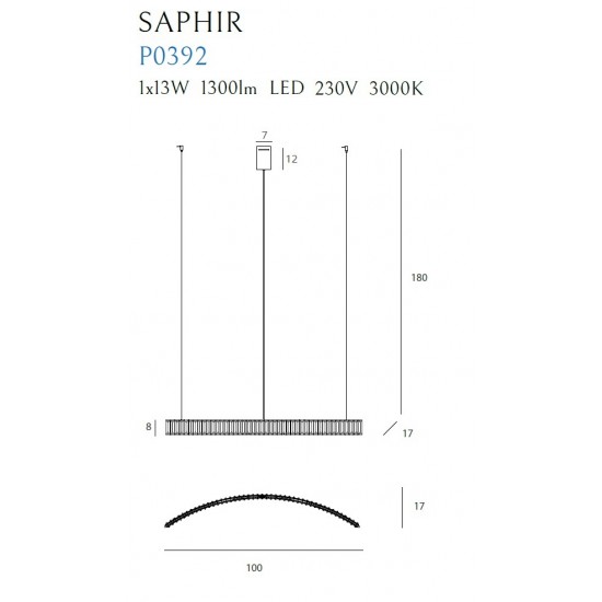 Suspensie SAPHIR P0392 Max Light LED, Crom, Polonia