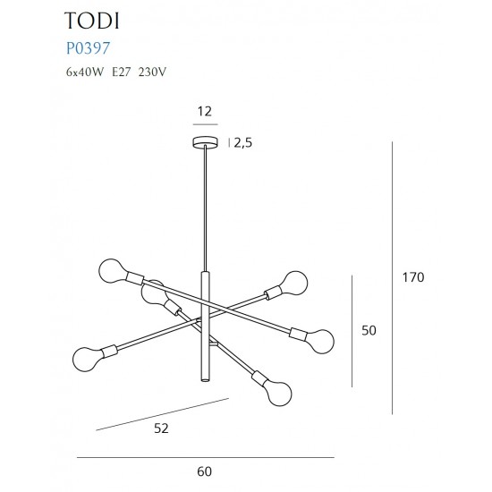 Suspensie TODI P0397 Max Light E27, Negru, Polonia