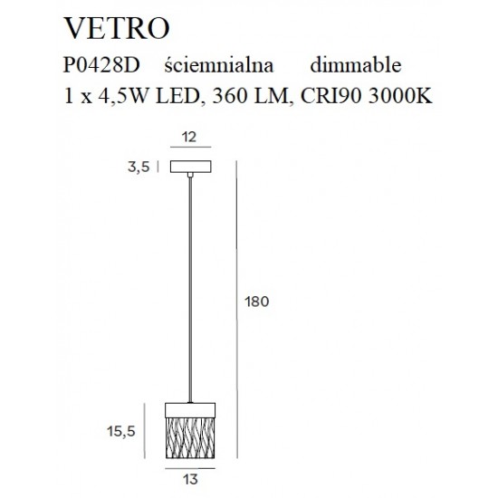 Pendul VETRO P0428D Max Light LED, Auriu, Polonia