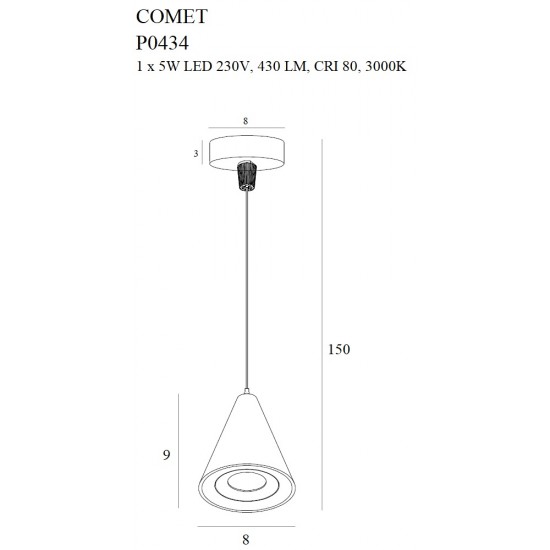 Pendul COMET P0434 Max Light LED, Negru, Polonia
