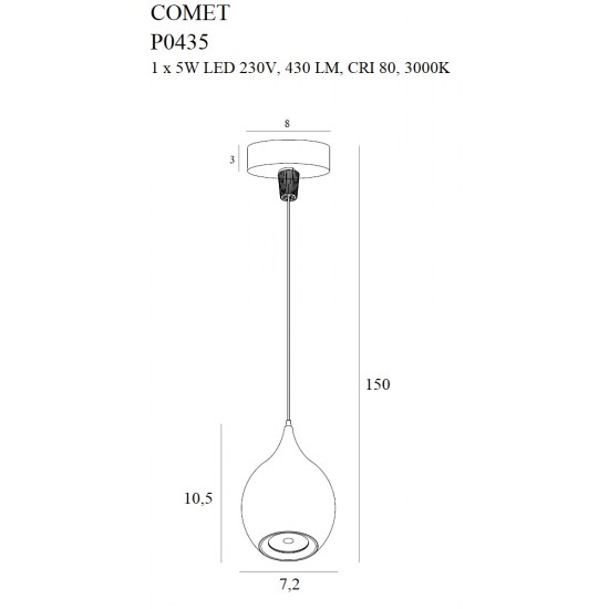 Pendul COMET P0435 Max Light LED, Negru, Polonia
