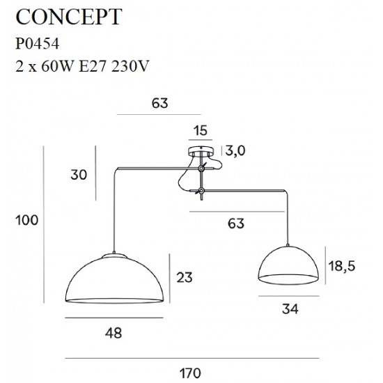 Suspensie CONCEPT P0454 Max Light E27, Auriu, Polonia