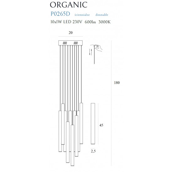 Suspensie ORGANIC P0524D Max Light LED, Auriu, Polonia