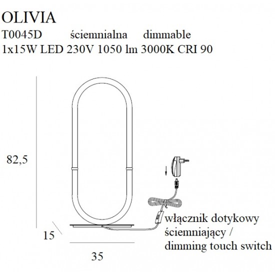 Veioza OLIVIA T0045D Max Light LED, Auriu, Polonia