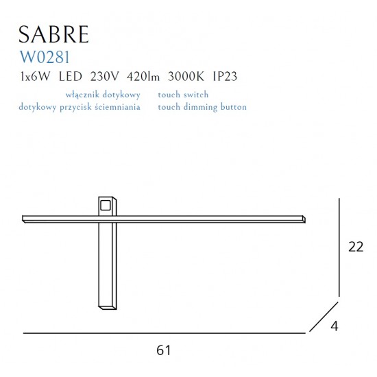 Aplica SABRE W0281 Max Light LED, Negru, Polonia