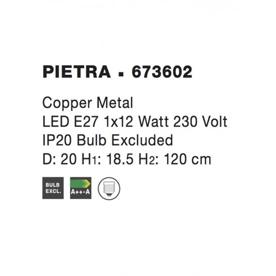 Pendul PIETRA Nova Luce Modern, E27, 673602, Grecia