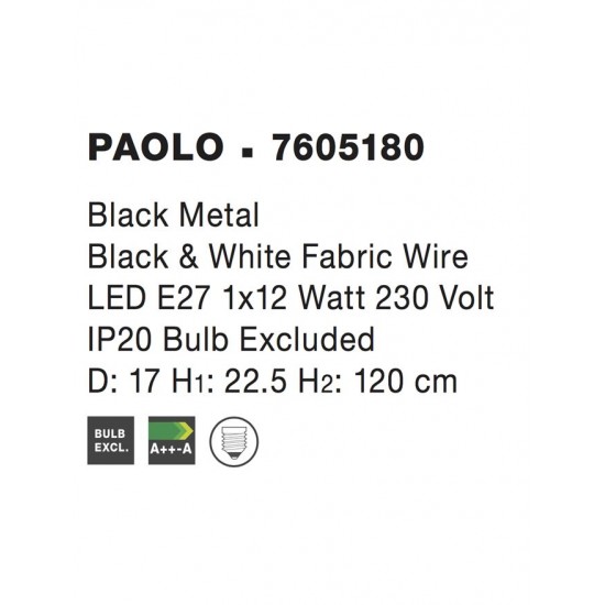 Pendul PAOLO Nova Luce Modern, E27, 7605180, Grecia