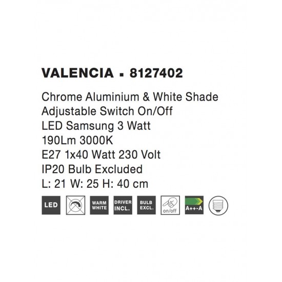 Aplica VALENCIA Nova Luce Modern, Led/E27, 8127402, Grecia