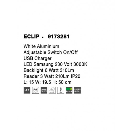 Aplica de Citit ECLIP Nova Luce Modern, Led, 9173281, Grecia