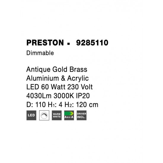 Suspensie PRESTON Nova Luce Modern, Led, 9285110, Grecia
