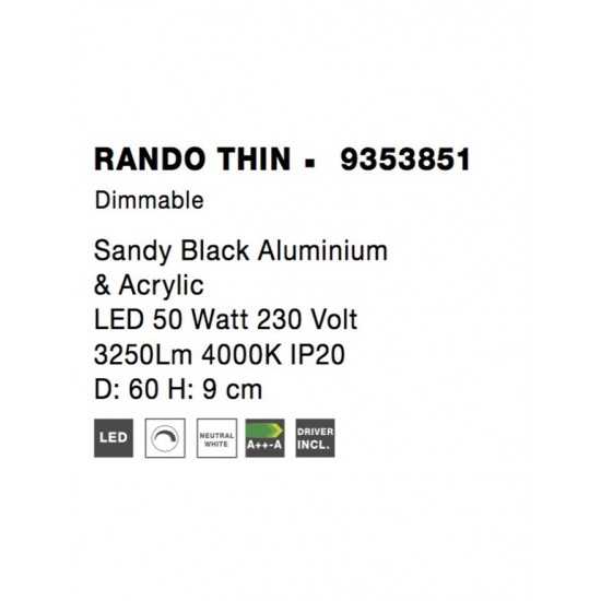 Plafoniera Tehnica RANDO THIN Nova Luce Modern, Led, 9353851, Grecia