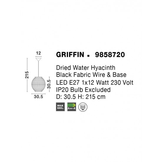 Pendul GRIFFIN Nova Luce Modern, E27, 9858720, Grecia