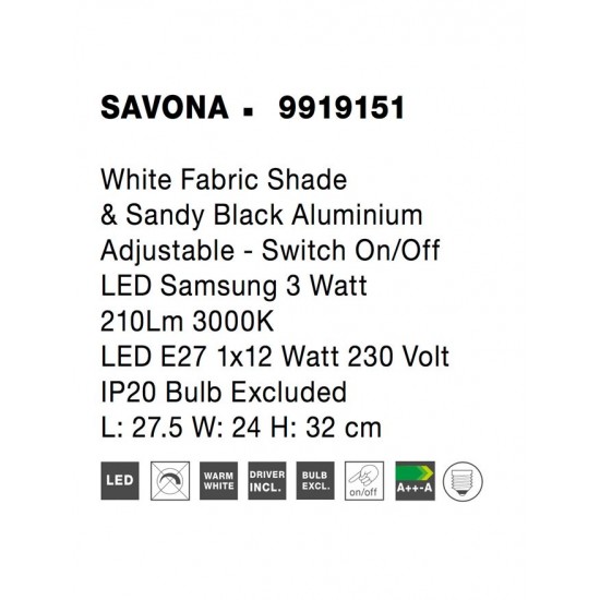 Aplica de Citit SAVONA Nova Luce Modern, Led/E27, 9919151, Grecia