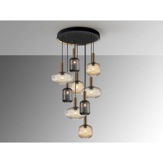 Suspensie Schuller ·Norma· Lamp 9L., Black/Brass 225090 E27 Spania