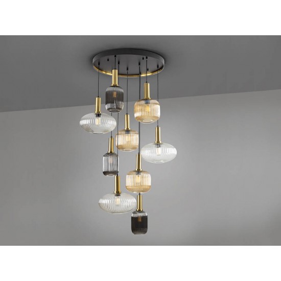 Suspensie Schuller ·Norma· Lamp 9L., Black/Brass 225090 E27 Spania
