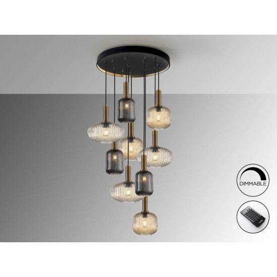 Suspensie Schuller ·Norma· Lamp 9L., Black/Brass Dimm. 225090D E27 Spania