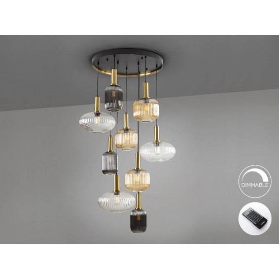 Suspensie Schuller ·Norma· Lamp 9L., Black/Brass Dimm. 225090D E27 Spania