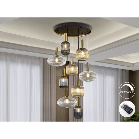 Suspensie Schuller ·Norma· Lamp 9L., Black/Brass Dimm. 225090D E27 Spania