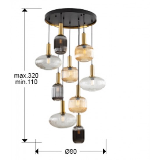 Suspensie Schuller ·Norma· Lamp 9L., Black/Brass Dimm. 225090D E27 Spania