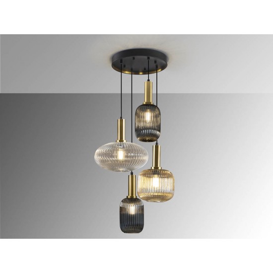 Suspensie Schuller ·Norma· Lamp 4L., Black/Brass 225168 E27 Spania