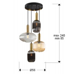 Suspensie Schuller ·Norma· Lamp 4L., Black/Brass 225168 E27 Spania