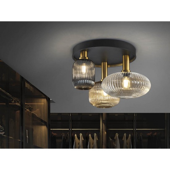 Lustra Plafon Schuller ·Norma· Ceiling Lamp 3L Black/Brass 225342 E27 Spania