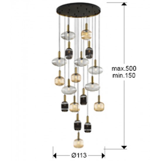 Suspensie Schuller Norma - Lamp 18L Black-Brass Dimmable 225892D E27 Spania