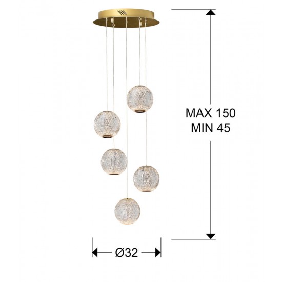 Suspensie Schuller ·Austral· Led Lamp 5L., Ø32, Golden 354196 Led Spania