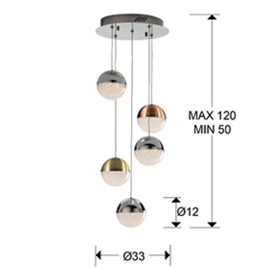 Suspensie SPHERE Schuller Led, Crom|Alama|Cupru 793534D Spania