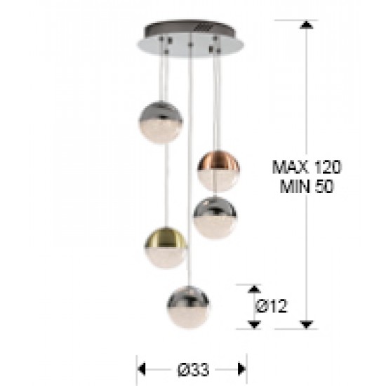 Suspensie SPHERE Schuller Led, Crom/Cupru/Alama Satinata 793534 Spania